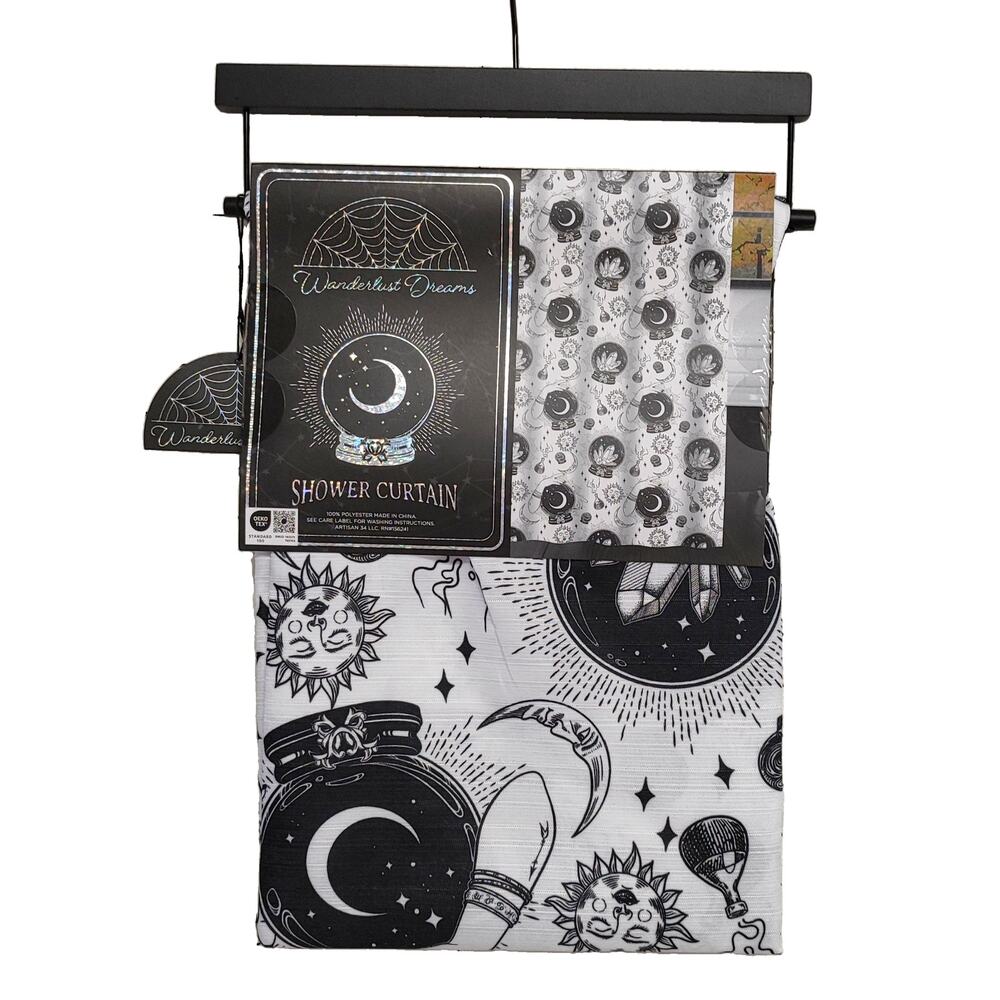 Wanderlust Dreams Celestial Sun Moon Crystal Ball Shower Curtain